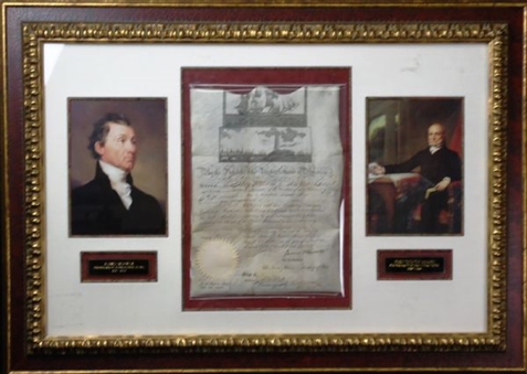 James Monroe Pesident and John Quincy Adams Secretary of State Dual Signed Ships Pass Document October 17, 1820